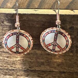 Handmade Boho Copper Earrings, Diamond Cut Hippie Peace Wire Drop Earrings, Gif